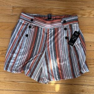 NWT Robert Louis Rust and White multicolored Striped High-Waist Shorts. Size 1X